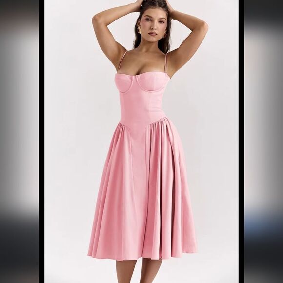 Pink spaghetti strap midi dress sz medium - Picture 1 of 12